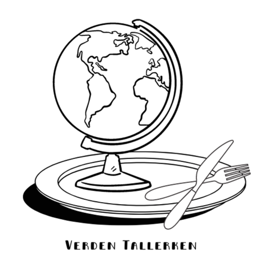 Tallerken med bestik og en globus placeret herpå