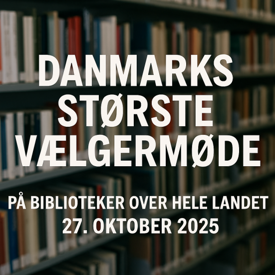 Bibliotekshylde med information om Danmarks største vælgermøde