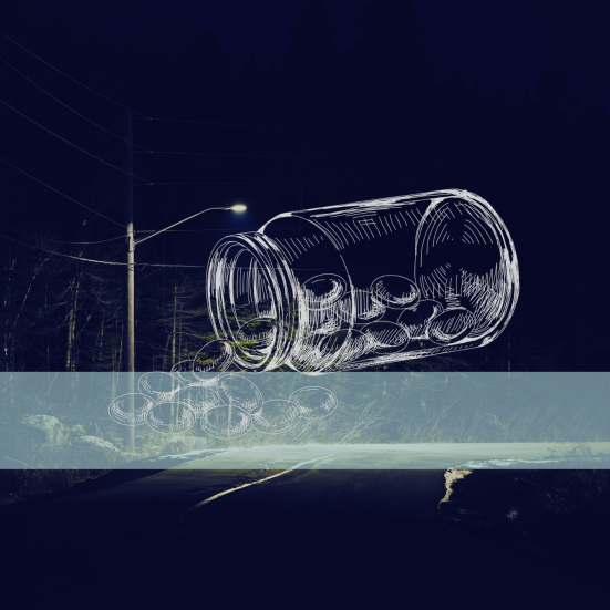 Mørk billede med et pilleglas som symbol på kur mod vinterblues