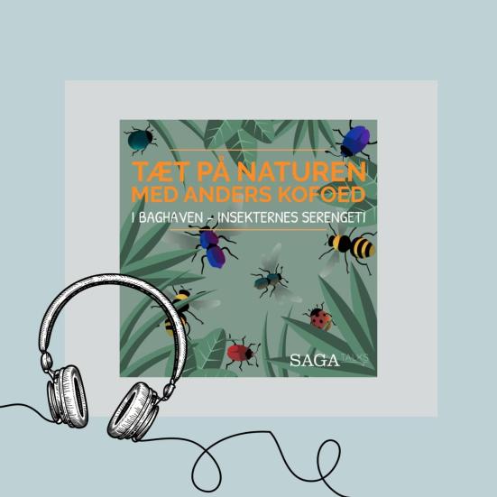 Cover til podcasten ‘Tæt på naturen med Anders Kofoed’ med små insekter på grøn baggrund.
