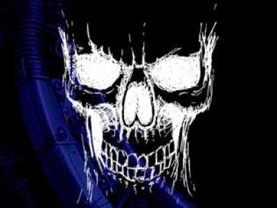 Dødningehoved, hvid på mørk baggrund