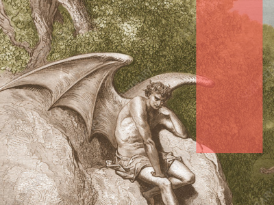 historisk maleri af satan på en sten