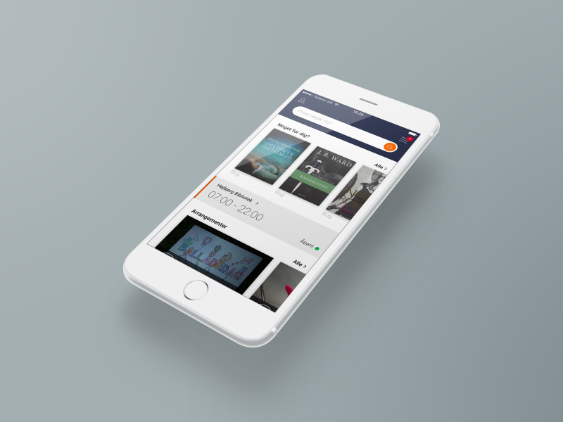 Smartphone med billede af Biblioteket app'en