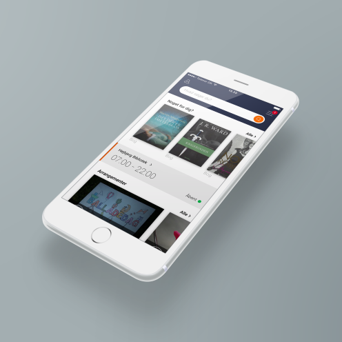 Smartphone med billede af Biblioteket app'en